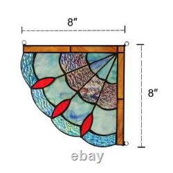 Tiffany Style Stained Glass Corner Window Panel Handcrafted Suncatcher PAIR