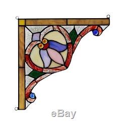 Tiffany Style Stained Glass Corner Window Panels 10 Wide Handcrafted PAIR