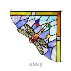 Tiffany Style Stained Glass Dragonfly Corner Window Panels 10 Handcrafted Set/2