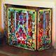 Tiffany Style Stained Glass Fleur de Lis Decorative Three Panel Fireplace Screen