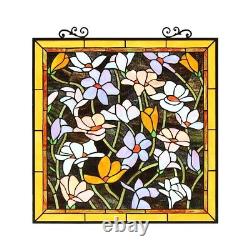 Tiffany Style Stained Glass Floral Design Hanging Window Panel Suncatcher