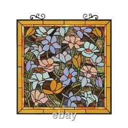 Tiffany Style Stained Glass Floral Design Hanging Window Panel Suncatcher