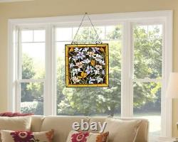 Tiffany Style Stained Glass Floral Design Hanging Window Panel Suncatcher