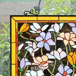 Tiffany Style Stained Glass Floral Design Hanging Window Panel Suncatcher