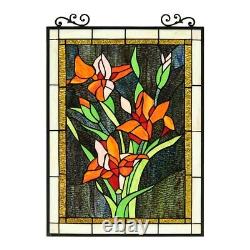 Tiffany Style Stained Glass Floral Lily Flower Window Panel 18 x 25 Suncatcher