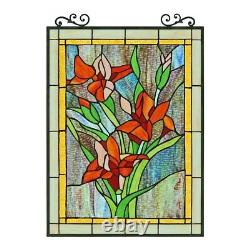 Tiffany Style Stained Glass Floral Lily Flower Window Panel 18 x 25 Suncatcher