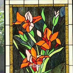 Tiffany Style Stained Glass Floral Lily Flower Window Panel 18 x 25 Suncatcher