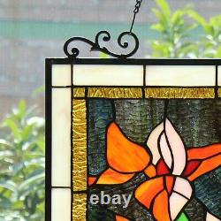 Tiffany Style Stained Glass Floral Lily Flower Window Panel 18 x 25 Suncatcher