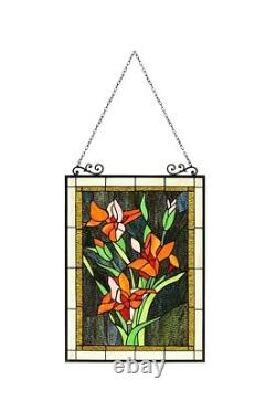 Tiffany Style Stained Glass Floral Lily Flower Window Panel 18 x 25 Suncatcher