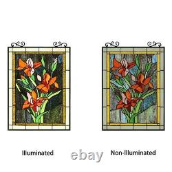 Tiffany Style Stained Glass Floral Lily Flower Window Panel 18 x 25 Suncatcher