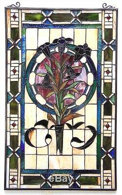 Tiffany Style Stained Glass Floral Tulip Window Panel 20 x 32 ONE THIS PRICE