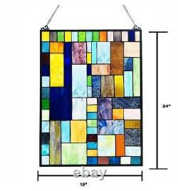 Tiffany Style Stained Glass Geometric Mosaic Hanging Window Panel 24H