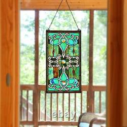 Tiffany Style Stained Glass Green 26 Window Panel Suncatcher 15in X 26in