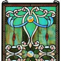 Tiffany Style Stained Glass Green 26 Window Panel Suncatcher 15in X 26in