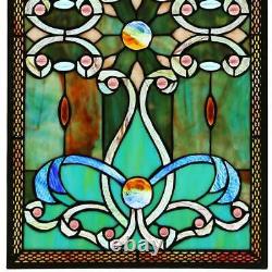 Tiffany Style Stained Glass Green 26 Window Panel Suncatcher 15in X 26in