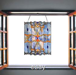 Tiffany Style Stained Glass Hanging Chain Window Panel Baroque 17 x 22