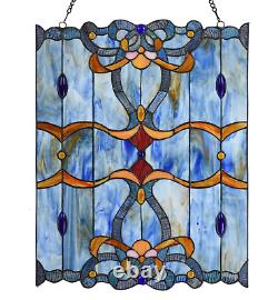 Tiffany Style Stained Glass Hanging Chain Window Panel Baroque 17 x 22