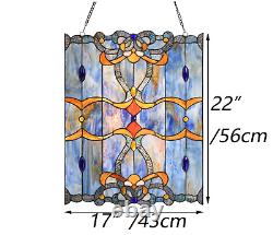 Tiffany Style Stained Glass Hanging Chain Window Panel Baroque 17 x 22