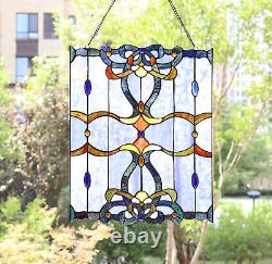 Tiffany Style Stained Glass Hanging Chain Window Panel Baroque 17 x 22