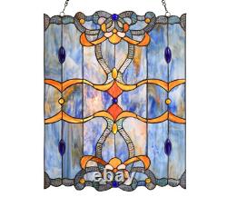 Tiffany Style Stained Glass Hanging Chain Window Panel Baroque 17 x 22