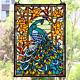 Tiffany Style Stained Glass Hanging Chain Window Panel Peacock 15 x 23