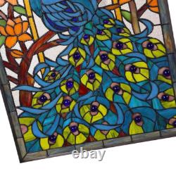 Tiffany Style Stained Glass Hanging Chain Window Panel Peacock 15 x 23