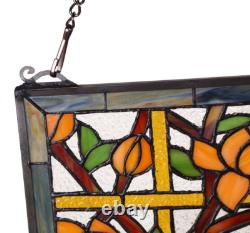 Tiffany Style Stained Glass Hanging Chain Window Panel Peacock 15 x 23
