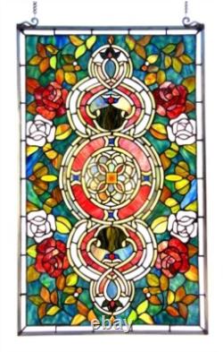 Tiffany Style Stained Glass Hanging Window Panel Floral Flower Design