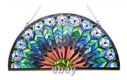 Tiffany Style Stained Glass Hanging Window Panel Peacock Feather Design