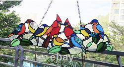 Tiffany Style Stained Glass Hanging Window Panel Songbirds Bird Cardinals 27W