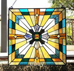 Tiffany Style Stained Glass Hanging Window Panel Suncatcher Mission Design