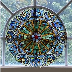 Tiffany Style Stained Glass Hanging Window Panel Suncatcher Sky Blue Hearts