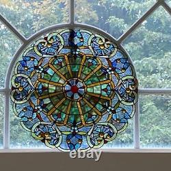 Tiffany Style Stained Glass Hanging Window Panel Suncatcher Sky Blue Hearts