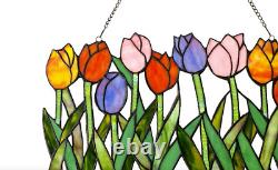 Tiffany Style Stained Glass Hanging Window Panel Tulips Floral Flower Design