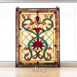 Tiffany Style Stained Glass Hearts and Flowers 24-inch Window Panel Suncatcher