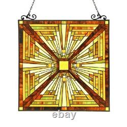 Tiffany-Style Stained Glass Mission Window Panel and Suncatcher, 24.5 x 26