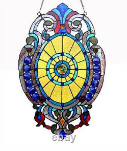 Tiffany Style Stained Glass Oval Medallion Window Panel Design 15 W x 23