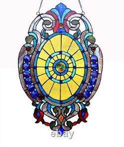 Tiffany Style Stained Glass Oval Window Panel Design 15 W x 23 T Handcrafted