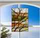 Tiffany Style Stained Glass Panel of Fall Treescape Suncatcher 14x20in