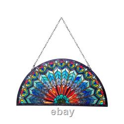 Tiffany-Style Stained Glass Peacock Feather Window Panel Suncatcher, 35 x 18