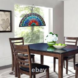 Tiffany-Style Stained Glass Peacock Feather Window Panel Suncatcher, 35 x 18