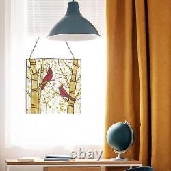 Tiffany Style Stained Glass Red Cardinals Window Panel Suncatcher withHang Chain