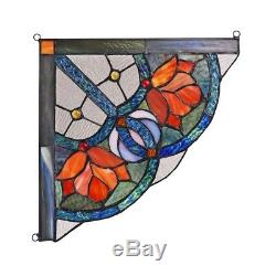 Tiffany Style Stained Glass Roses Corner Window Panels 10 x 10 Handcrafted PAIR