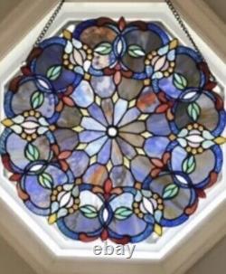 Tiffany Style Stained Glass Round Blue Victorian Window Panel Suncatcher