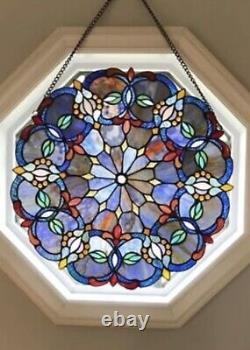 Tiffany Style Stained Glass Round Blue Victorian Window Panel Suncatcher