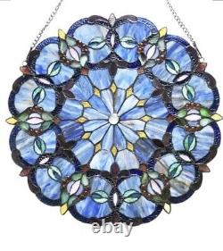 Tiffany Style Stained Glass Round Blue Victorian Window Panel Suncatcher