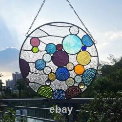 Tiffany Style Stained Glass Round Window Panel 13 Tall BUBBLES Geometric Design