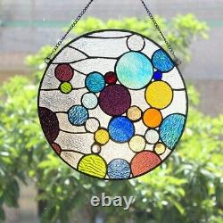 Tiffany Style Stained Glass Round Window Panel 13 Tall BUBBLES Geometric Design