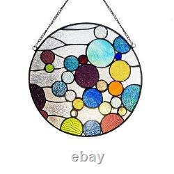 Tiffany Style Stained Glass Round Window Panel 13 Tall BUBBLES Geometric Design