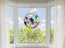 Tiffany Style Stained Glass Round Window Panel 13 Tall BUBBLES Geometric Design